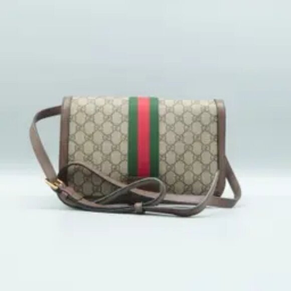 100% Authentic GUCCI Ophidia Brown Canvas Shoulder Bag - Picture 2 of 12